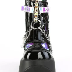 Pleasers Demonia Star Cutout Platform Wedge Side Lace-Up Ankle Boot Vinyl