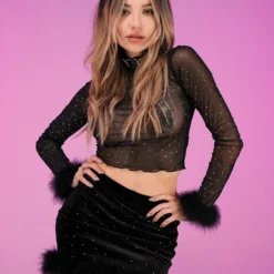 Bear Dance Velvet Rhinestone Skirt New