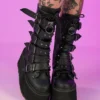 Pleasers Shoes Demonia Matte Black Studded Mid-Calf Platform Boots