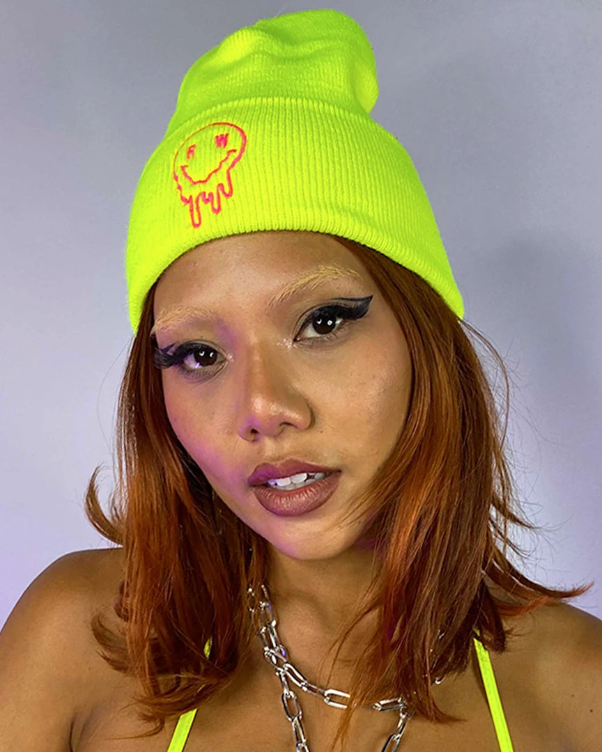 Jarmoo New Rave Wonderland Smiley Neon Yellow Beanie 1 Jarmoo New Rave Wonderland Smiley Neon Yellow Beanie