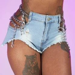 Hot And Delicious New Drippin' In Chains Denim Shorts