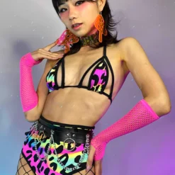 Elizabeth Acid Jungle Cage Bikini Top New