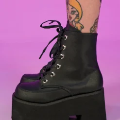 Pleasers Demonia Ashes Black Fuzzy Cuff Boots Shoes