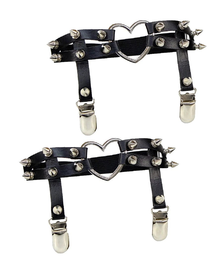 AE New 2pc Heart Spiked Faux Leather Leg Garters 3 AE New 2pc Heart Spiked Faux Leather Leg Garters
