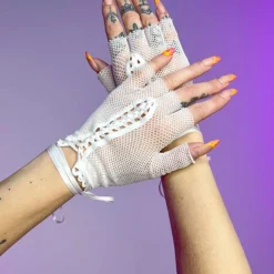 Music Legs Totally Bitchin' Lace-Up Fishnet Gloves Womens