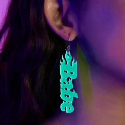 New Nomad Kandi Bass Babe Green Flame Earrings