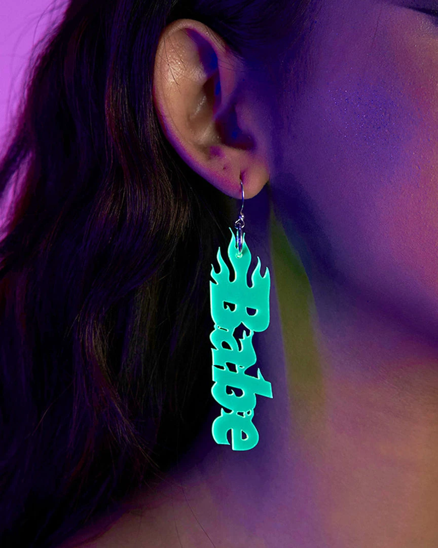 New Nomad Kandi Bass Babe Green Flame Earrings 2 New Nomad Kandi Bass Babe Green Flame Earrings