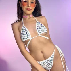 Hot And Delicious Rhinestone Pebbles White 2pc Bikini Set 8 Hot And Delicious Rhinestone Pebbles White 2pc Bikini Set