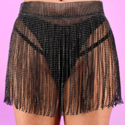 AE New Black Bejeweled Cover Up Skirt