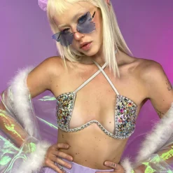 OhYes Fashion Silver Double Crossed Diamonds Bustier New