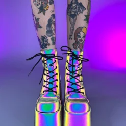 Pleasers Shoes Demonia Rainbow Reflective Platform Bootie