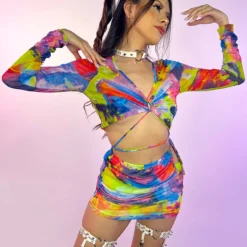 Hot And Delicious Paradise Sunset 2pc Mesh Skirt Set