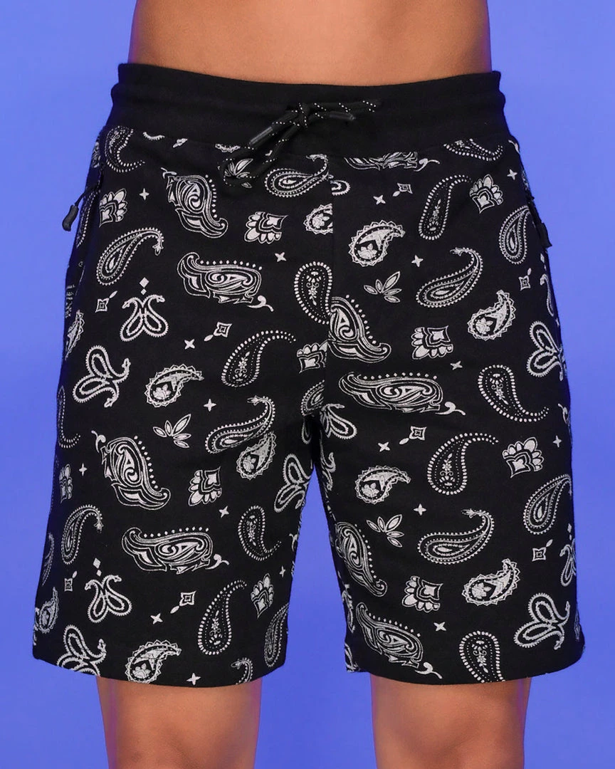 BJD Inc. Black Paisley Fleece Shorts 1 BJD Inc. Black Paisley Fleece Shorts
