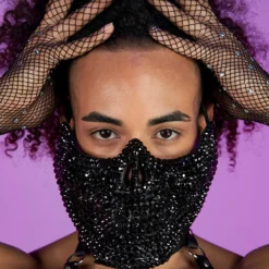 KBW Accessories Black Rhinestone Skull Half Face Mask