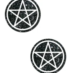 Pastease Womens PENTAGRAM: WHITE ON BLACK GLITTER NIPPLE PASTIES