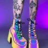 Pleasers Shoes Demonia Rainbow Reflective Platform Bootie