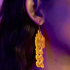 Nomad Kandi Bass Babe Orange Flame Earrings New