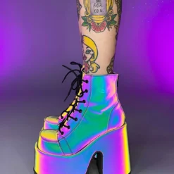 Pleasers Shoes Demonia Rainbow Reflective Platform Bootie
