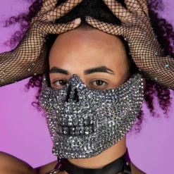 KBW Accessories Silver Rhinestone Skull Half Face Mask