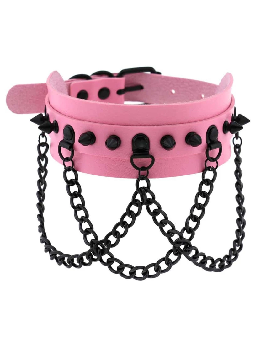 AE Spike & Chains Faux Leather Choker Womens 2 AE Spike & Chains Faux Leather Choker Womens