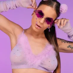 OhYes Fashion Bubble-icious Sheer Fur Bralette New