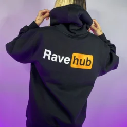 555stickers Womens Rave Hub Standard Black Hoodie