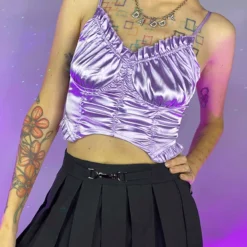 AE Satin Lavender Ruched Bustier Crop Top