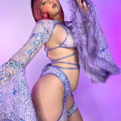 J. Valentine Lilac Sequin Fur-Trimmed Shrug New