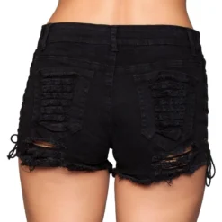Be Wicked Womens Black Side Lace-Up Denim Shorts