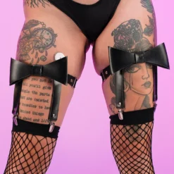 Daisy's Corsets Matte Black Bow Leg Garters New