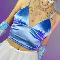 AE Pink Satin Skies Crop Top Womens