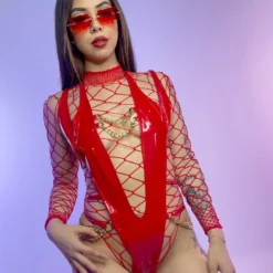 Forplay Link'd Up Red Vinyl Bodysuit