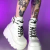 Pleasers Demonia White Stacked Wedge Platform Ankle Boots Shoes