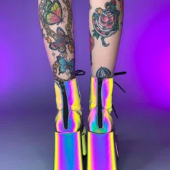Pleasers Shoes Demonia Rainbow Reflective Platform Bootie