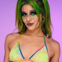 Roma New Rainbow Raver Fishnet Bikini Top