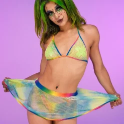 Roma New Rainbow Raver Fishnet Bikini Top