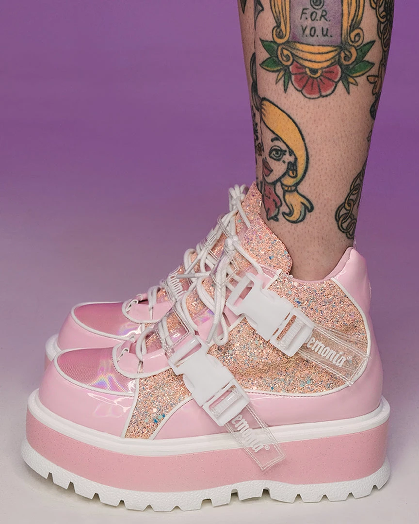 Pleasers Demonia Slacker Holo Pink Ankle Boots Shoes 1 Pleasers Demonia Slacker Holo Pink Ankle Boots Shoes