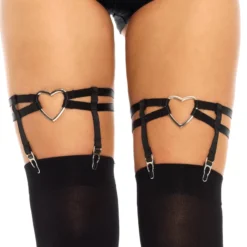 Leg Avenue Heart Thigh High Black Garter Womens