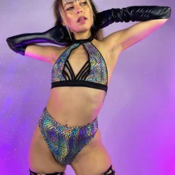 Roma Womens Astro Candy Halter Neck Top Cropped Top With Strap Detail