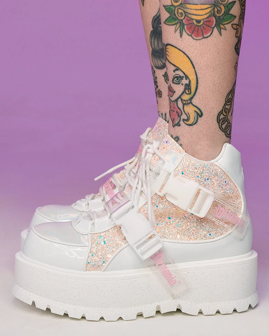 Pleasers Shoes Demonia Slacker White Holo Ankle Boots 1 Pleasers Shoes Demonia Slacker White Holo Ankle Boots