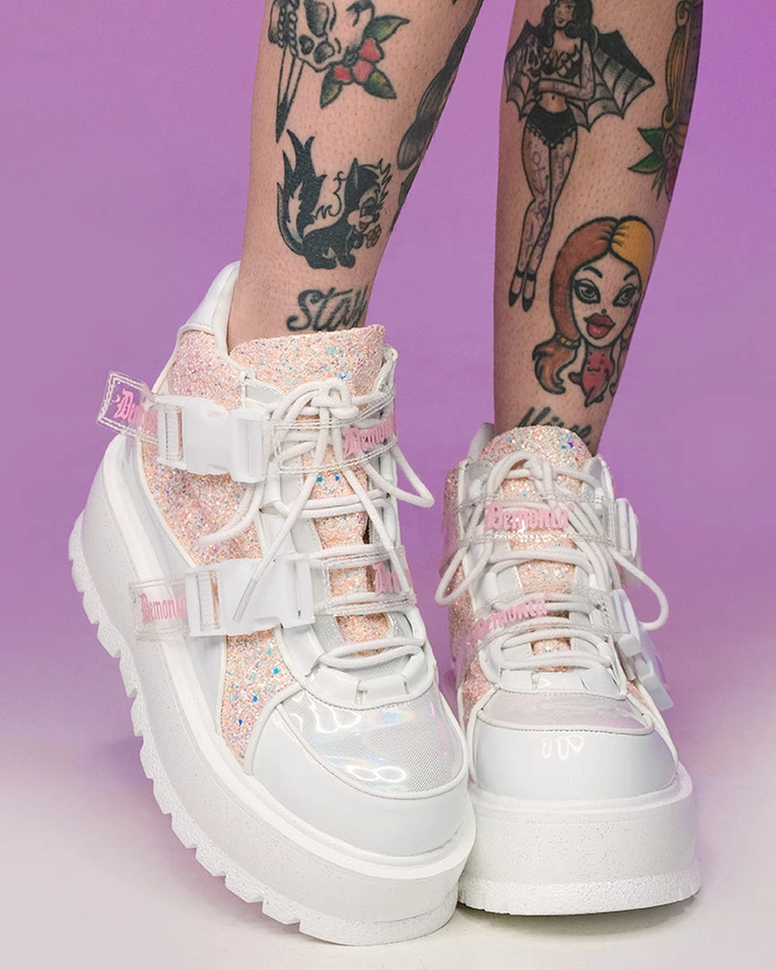 Pleasers Shoes Demonia Slacker White Holo Ankle Boots 2 Pleasers Shoes Demonia Slacker White Holo Ankle Boots