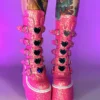 Pleasers Demonia Pink Glitter Platform Mid-Calf Boots Shoes