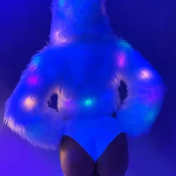 J. Valentine New White Furry Multi-Colored LED Cropped Hooded Rave Jacket