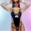 Forplay Chain Of Command Black Vinyl Bodysuit New
