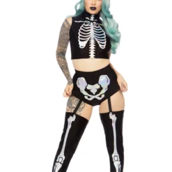 Leg Avenue 3pc Holographic Skeleton W Attached Leggings