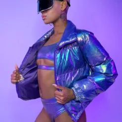 AE Blue Galaxy Latex Puffer Jacket