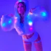 J. Valentine New White Furry Multi-Colored LED Cropped Hooded Rave Jacket