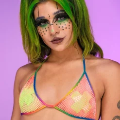 Roma New Rainbow Raver Fishnet Bikini Top