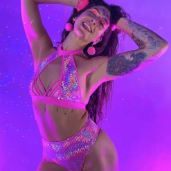 Roma Womens Astro Candy Halter Neck Top Cropped Top With Strap Detail