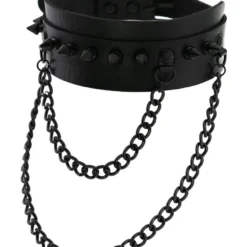 AE Spike Faux Leather Choker With Hanging Chains